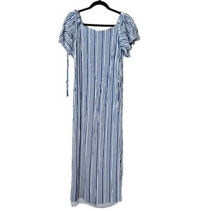 Banana Republic Women’s Blue and White Stripe Maxi Dress XS Blue Tie Waist